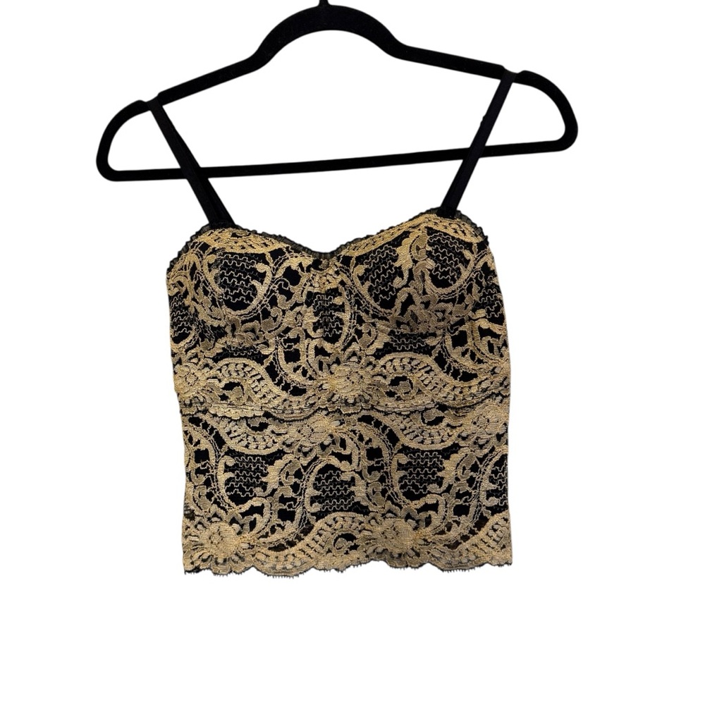 Kay Celine Women’s Vintage Black and Gold Lace Bustier Holiday Party Y2K Sz M